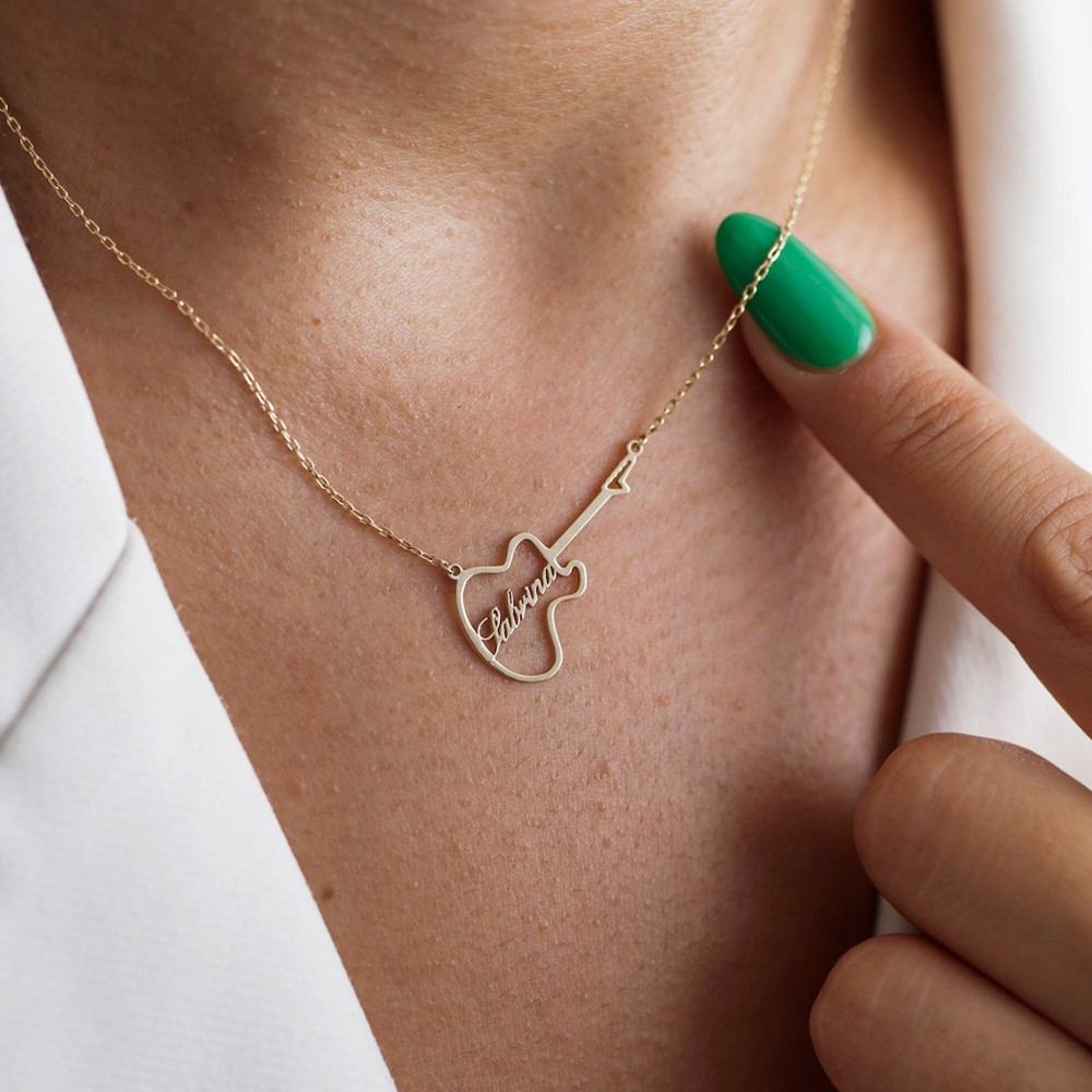 Musical Instrument Name - Gepersonaliseerde gitaar symbool naam ketting mode
