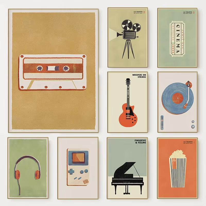 Musical Instrument Manufacturers - Retro middeleeuwse popmuziek instrumentenposter | Jaren