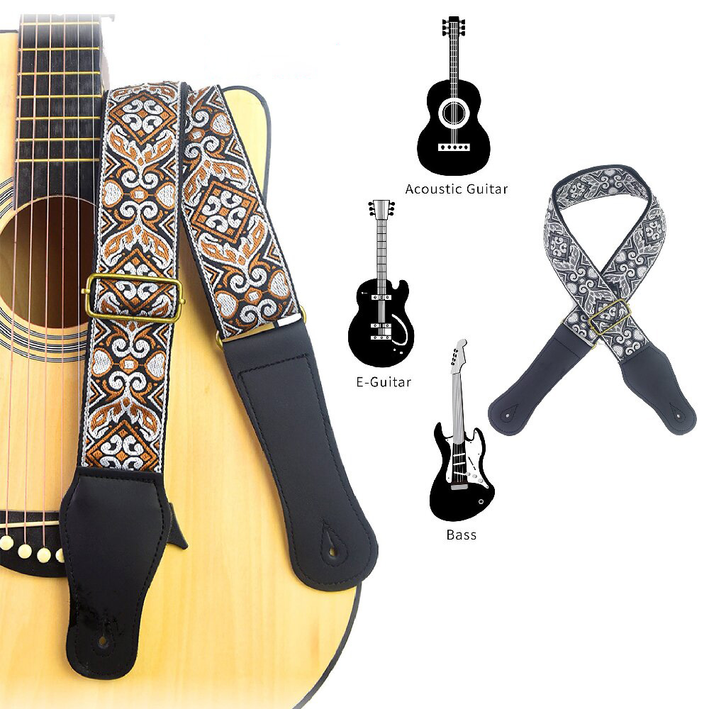 Musical Instrument Dulcimer - Gitaarband met geborduurde print, etnische stijl,