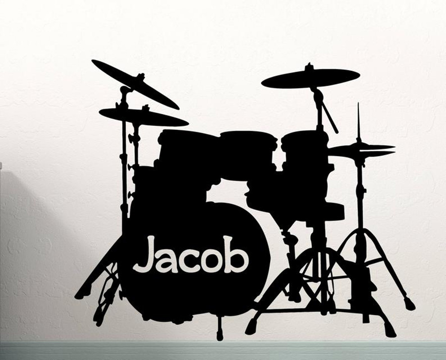 Musical Instrument Name - Drum Set Muurtattoo Custom Naam Muziek